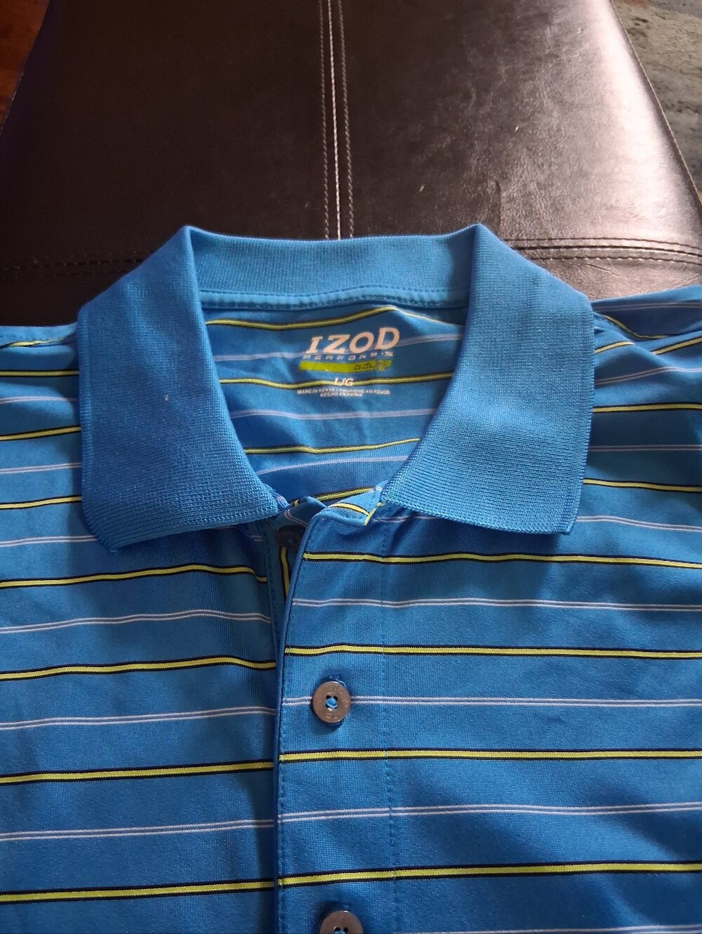 Izod Men’s Turquoise Polo with Yellow & White Stripes Size L